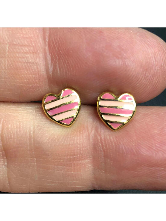 Jewelry - 3976 VERMEIL Gold over sterling signed 925 LMTS Pink enamel heart stud earrings